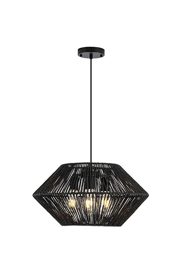 Modern Lighting, Single pendent, Light, Bamboo pendent, Black Color, 100x30x17 cm, Suitable for bedroom and living room, Adjustable height