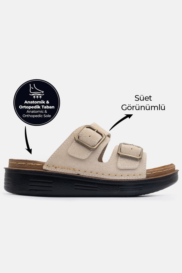 Women's Suede Look Double Buckle Orthopedic Slippers Comfortable Women's Slippers