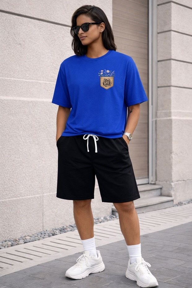 Unisex Oversize Shorts T-Shirt Set – Summer Comfortable Fit Basic Shorts Thsort Combination Stay Wild Printed