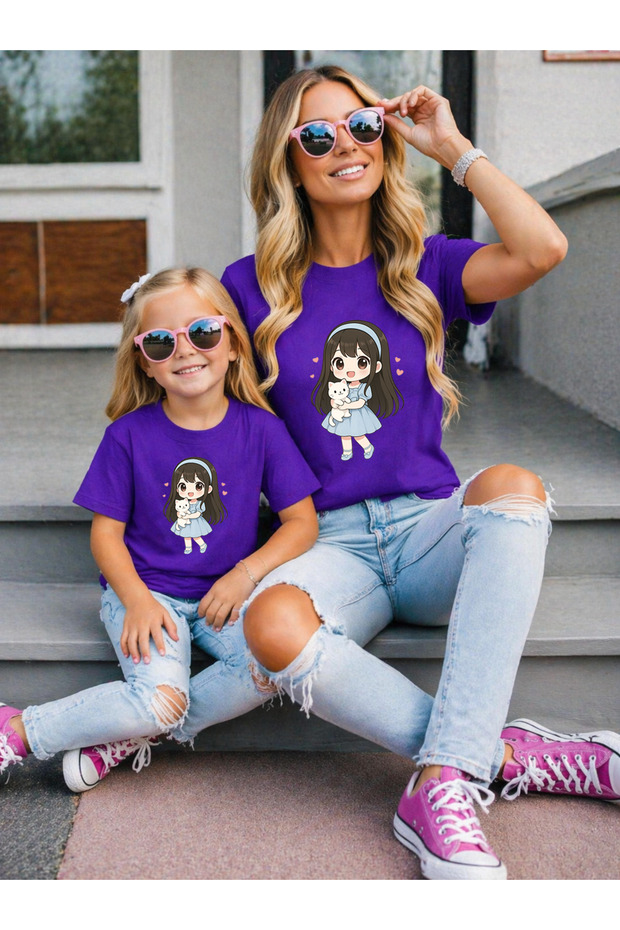 Mother-Daughter Matching Oversize T-Shirt 100% Cotton Printed Comfortable Fit Twin T-Shirt (Single Price)