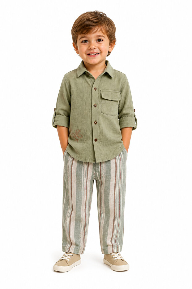 Boy's Muslin Shirt-Linen Trouser Set