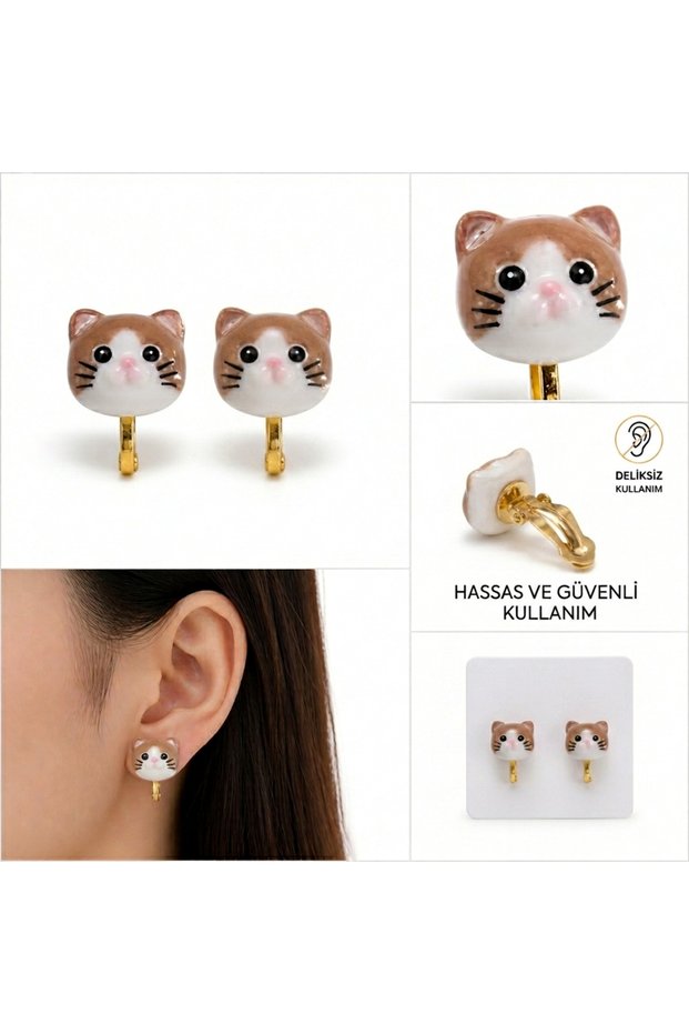Cat Figured Clip-On Earrings for Non-Pierced Ears Cute Minimal Gold Color for Girls Baby Kids Women