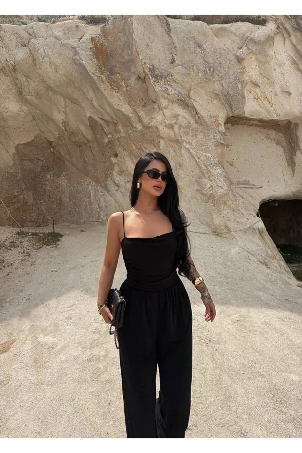 Women's Casual Sandy Jumpsuit with Rope Straps, Elastic Cuffs and Lace-Up Details