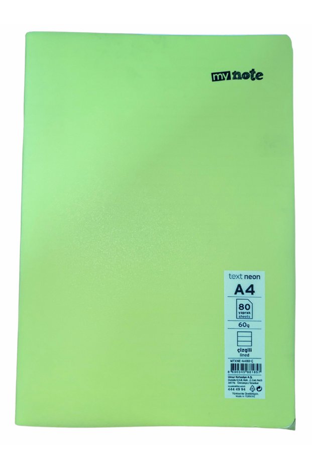 Mynote Text Neon A4 80Yp Lined Notebook - Yellow