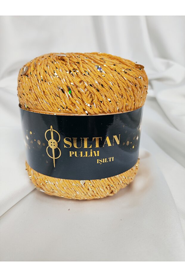 Sequin Shine Yellow Shining Rotating Sequin Hand Knitting Yarn 50Gr. (4 Pieces) - Color: 2704