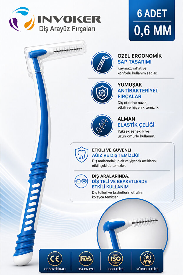 Interface Brush Dental Interdental Brush Cleaning Brush between Teeth and Braces 0.6 mm Blue 6 Pieces