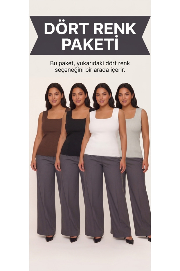 Women's Square Neck Slim Knitwear Blouse 4 Seasons Basic Thick Strap Undershirt Set of 4 Plus Size