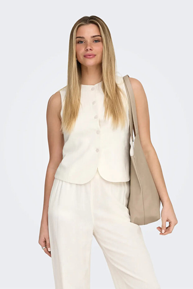 Women's Onlgoa Linen Blend Sleeveless Vest 15363724 Ecru