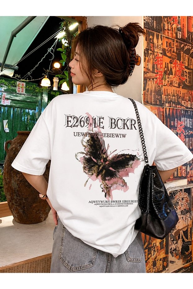 Y2K Casual Short Sleeve Butterfly Printed Teen Oversized Tshirt