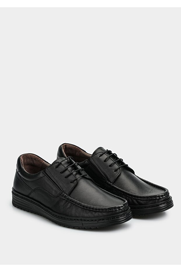 Black Leather Men's Shoes - 2