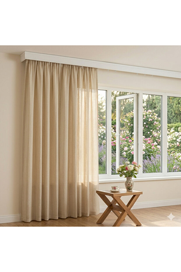 Striped Linen Curtain Non-Pleated Background Curtain (Width X Length) - Single Panel