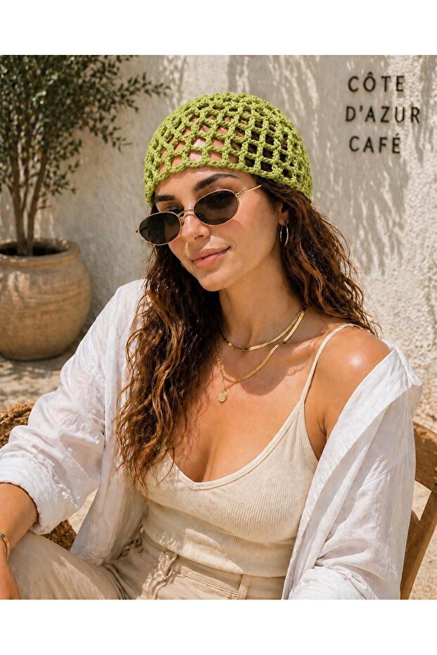 Hand Knitted Mesh Look Bandana Beanie