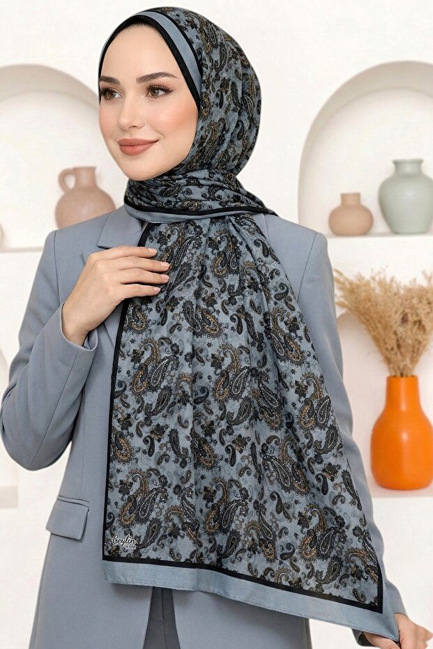 Women's Mint Black Shawl Patterned Organic Cotton Soft Shawl