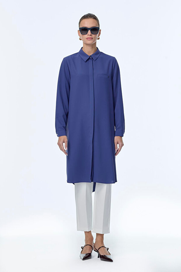 Night Blue Tunic with Hidden Button Detail T-0767