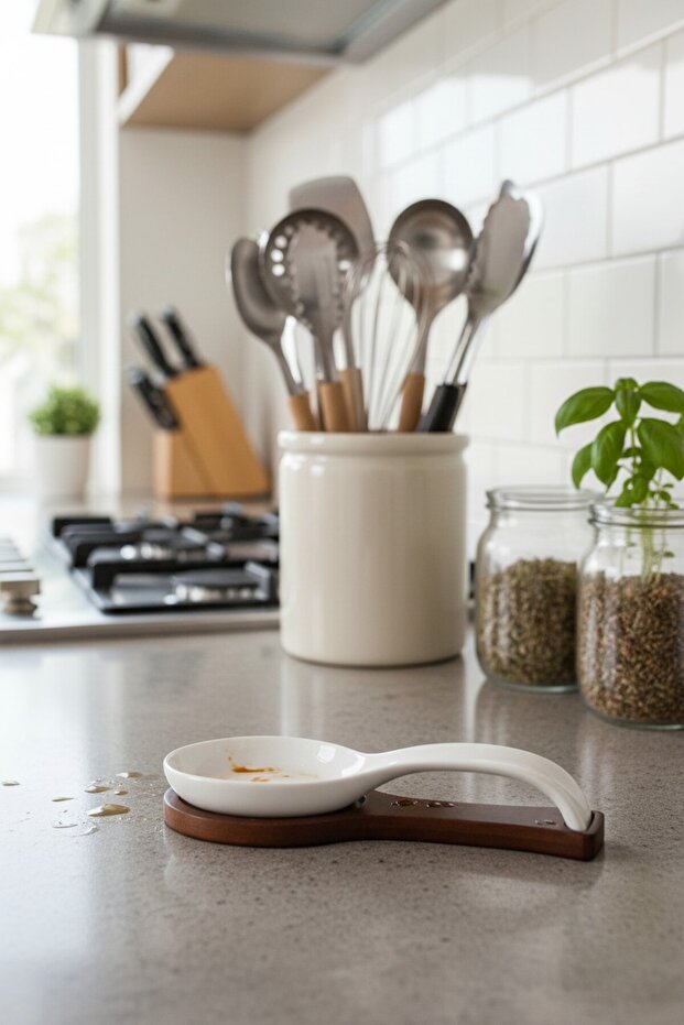 Basenoir Acacia Base Porcelain Spoon Holder (24X8 cm)