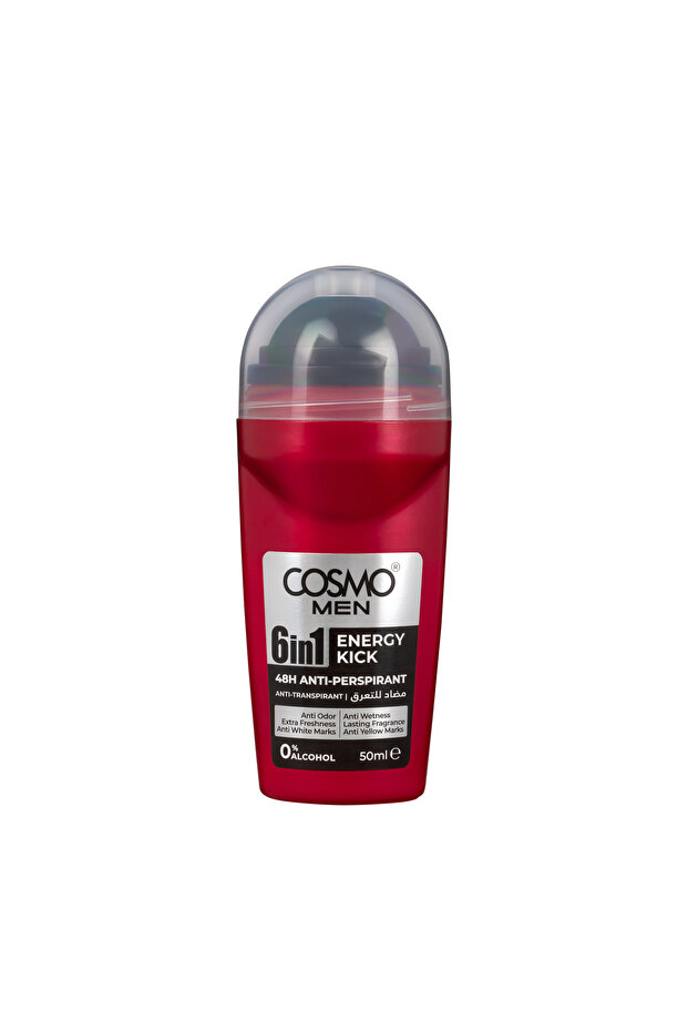 COSMO Men’s 6-in-1 Energy Kick Cool Roll-On Deodorant – 50ml | Quick Dry, Long-Lasting Sweat & Odor Protection