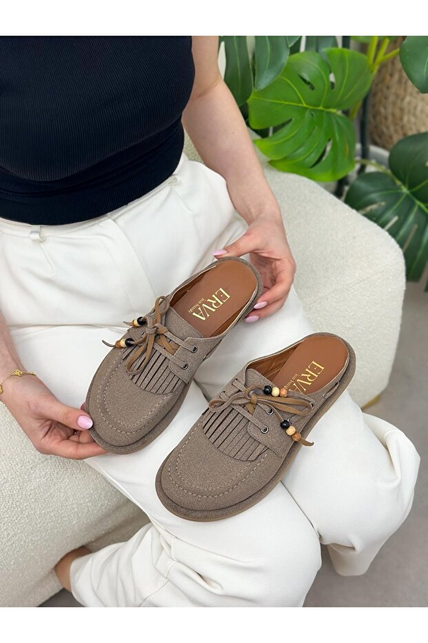 Walnut Suede (Lina) Beaded Detail Women's Slippers