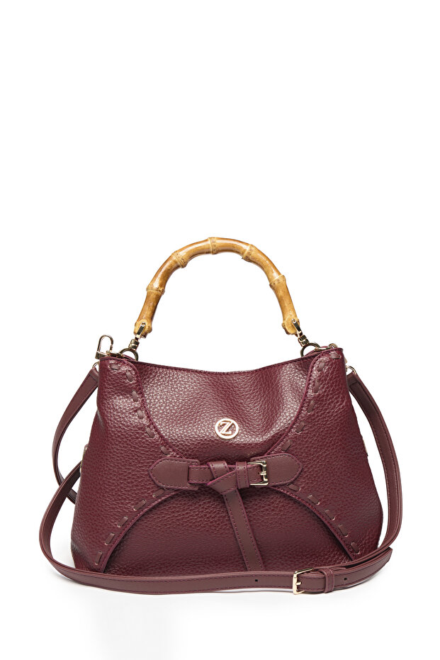 Claret Red Bag with Wooden Handle and Buckle 0065