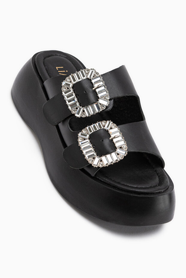 Daina Genuine Leather Black Stone Women's Slippers