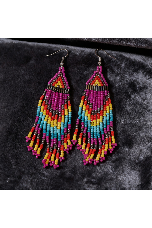 hotpink mixed Bohemian Seed Beads Dangle Drop Earrings For Women African Bride Wedding Long Tassel G