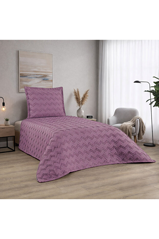 Zigzag Pattern 2 Piece Single Bedspread Plum