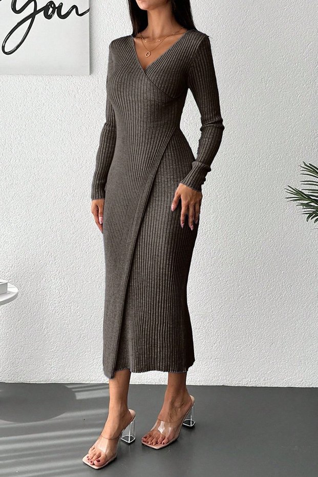 My Fashion Ribbed Boat Neck Bodycon Midi Dress