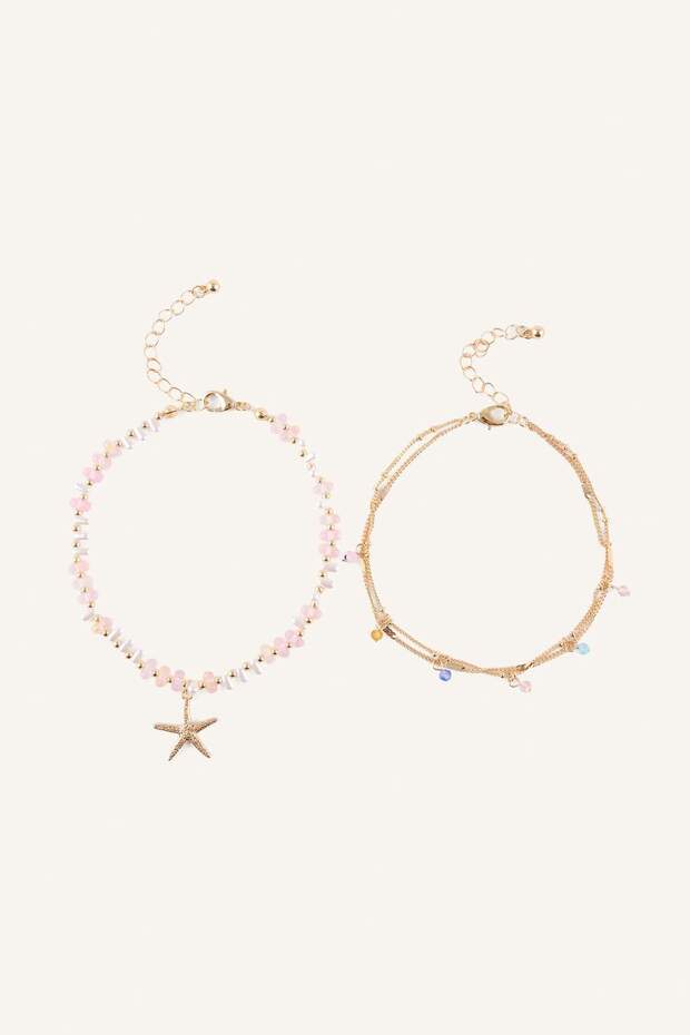 Women's 2-Piece Beaded and Starfish Anklet H4367Axns