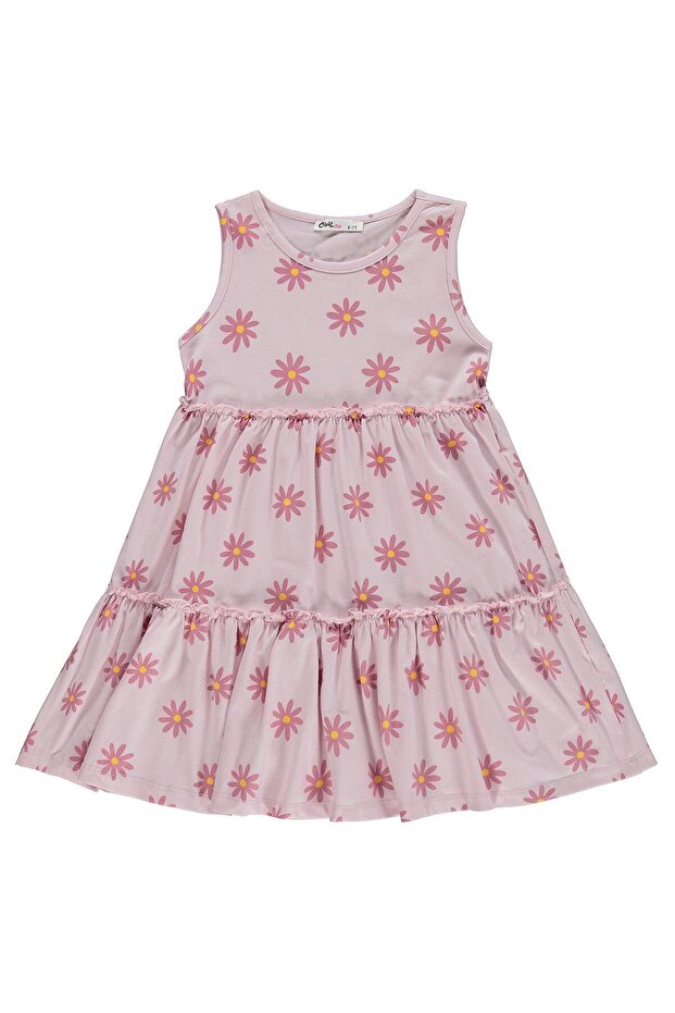 Daisy Patterned Dress for 6-9 Years - Powder