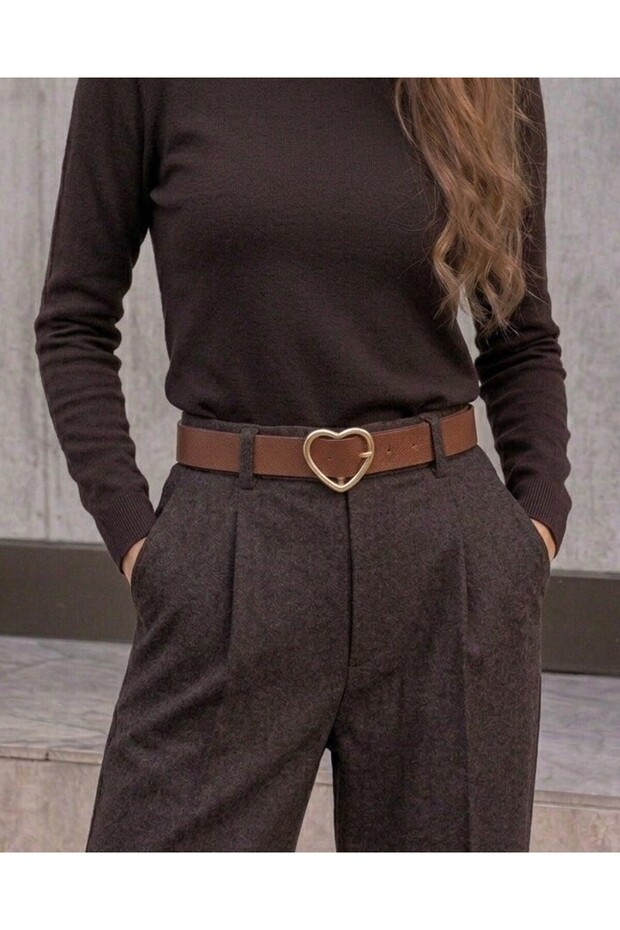 Women's Faux Leather Belt with Gold Heart Buckle Stylish Casual and Classic