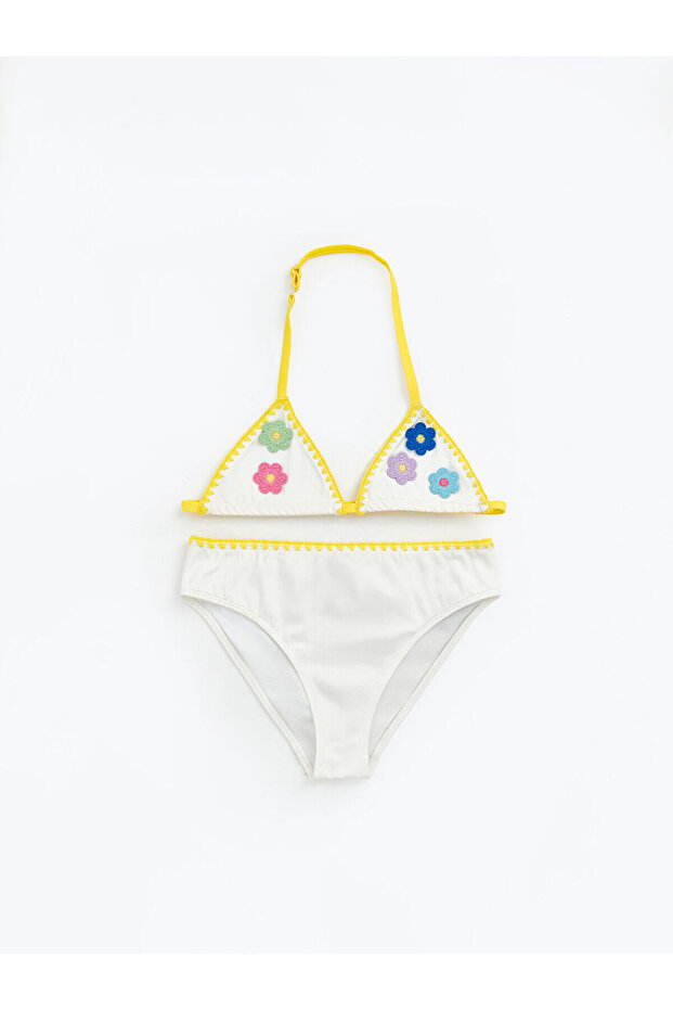 Nevavm Uv Protected Flower Embroidered Girls' Bikini with Difference