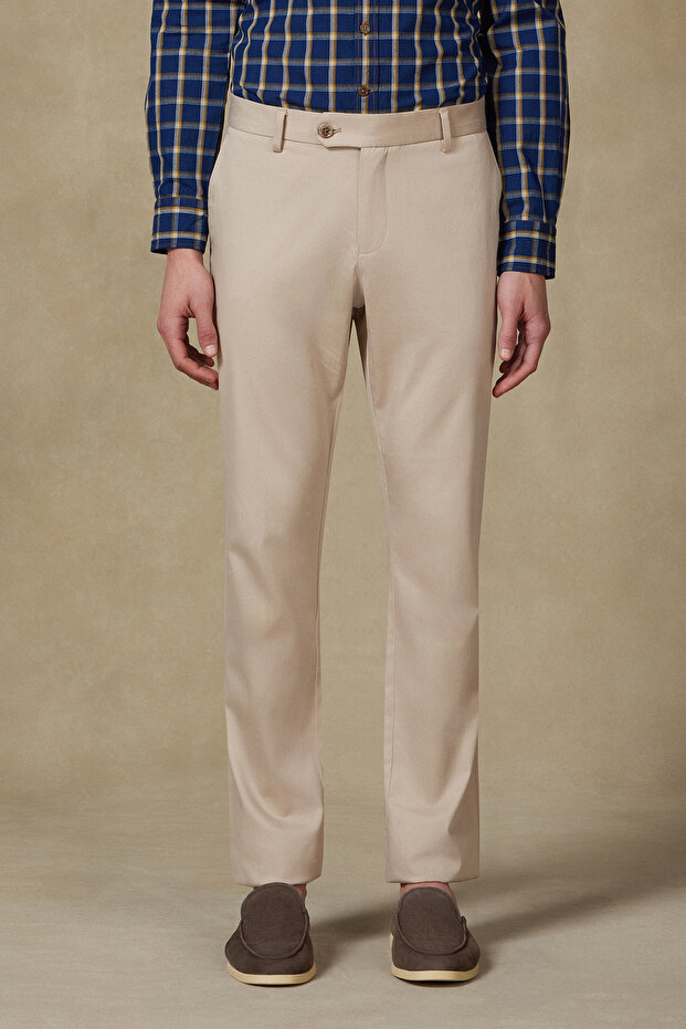 Summer Woven Lyocell Blended Modern Fit Dark Beige Men's Straight Trousers