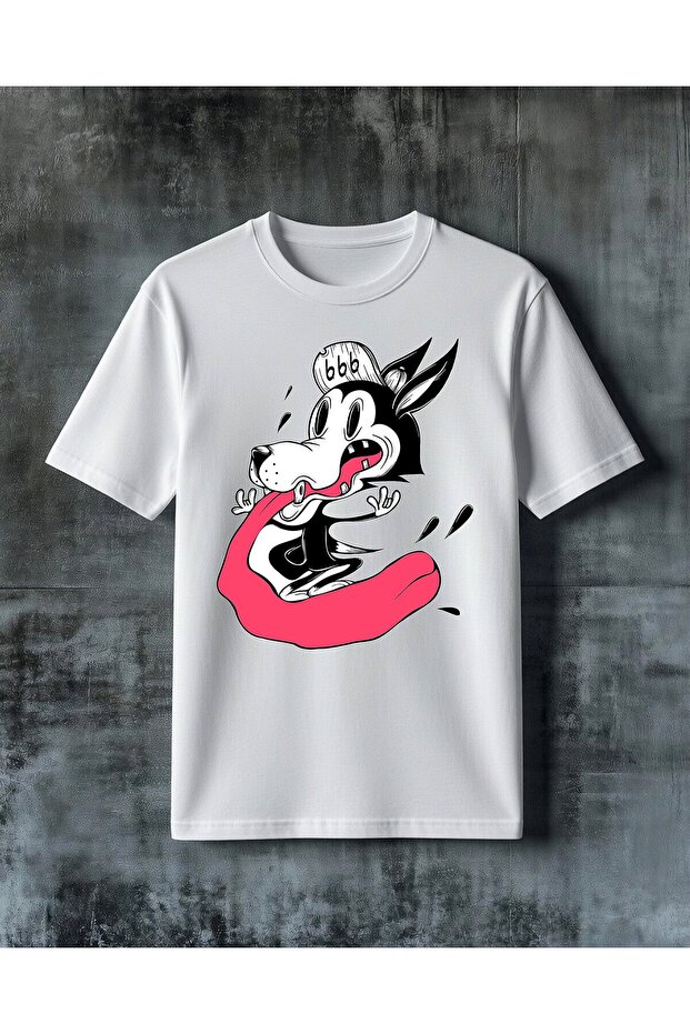 Black and White Funny Dog Printed Oversize T-Shirt