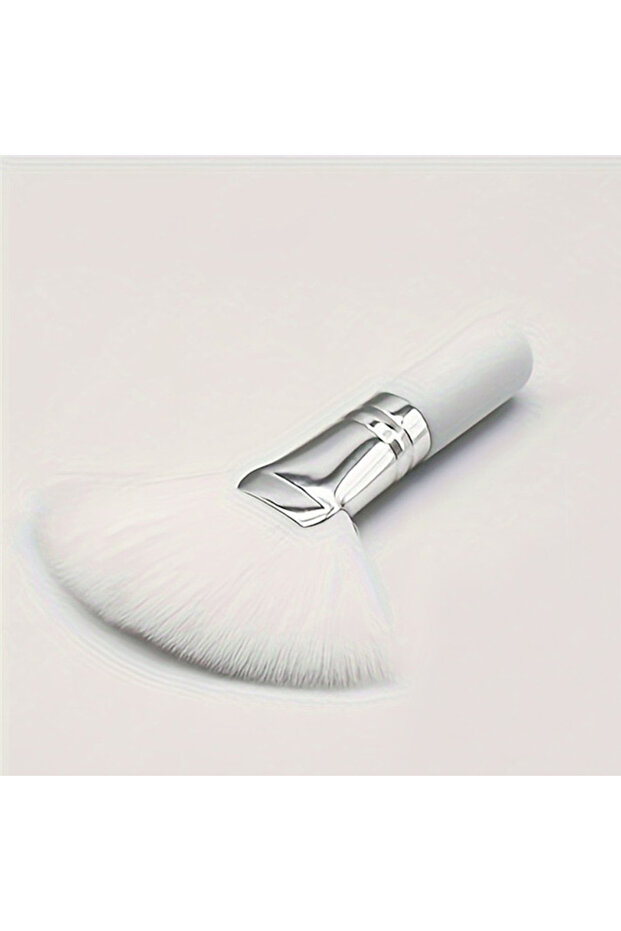 WHITE 1pc Fanned Makeup Brush, Salon Quality, Soft Mini Facial Foam Brush Applicator, Portable, Whit