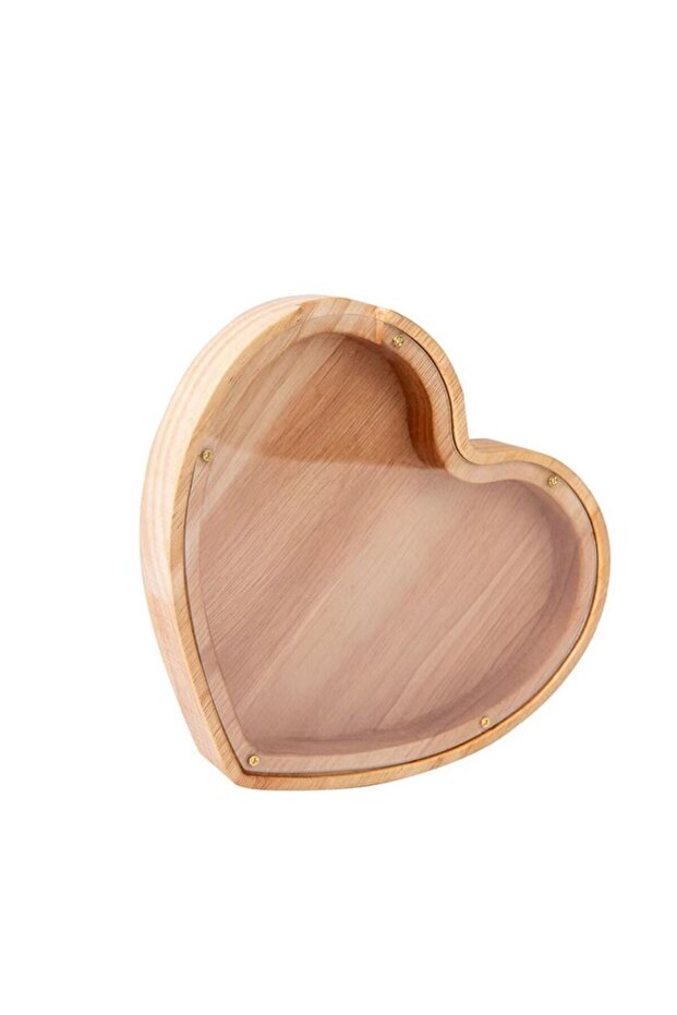 Coin Container Heart Shaped Wooden Piggy Bank Unbreakable Transparent Coin Container Large Capacity