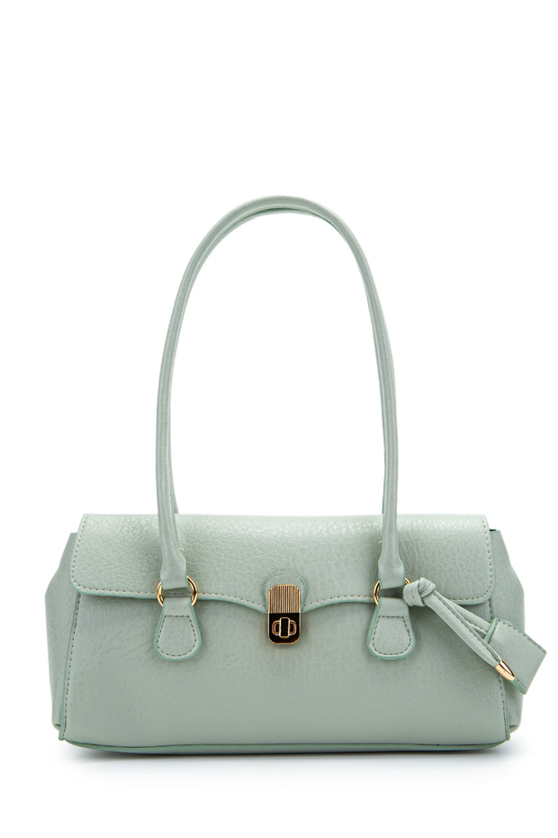 Baguette-Shaped Special Lock Pendant Detailed Hilly Women's Shoulder Bag Mint Green
