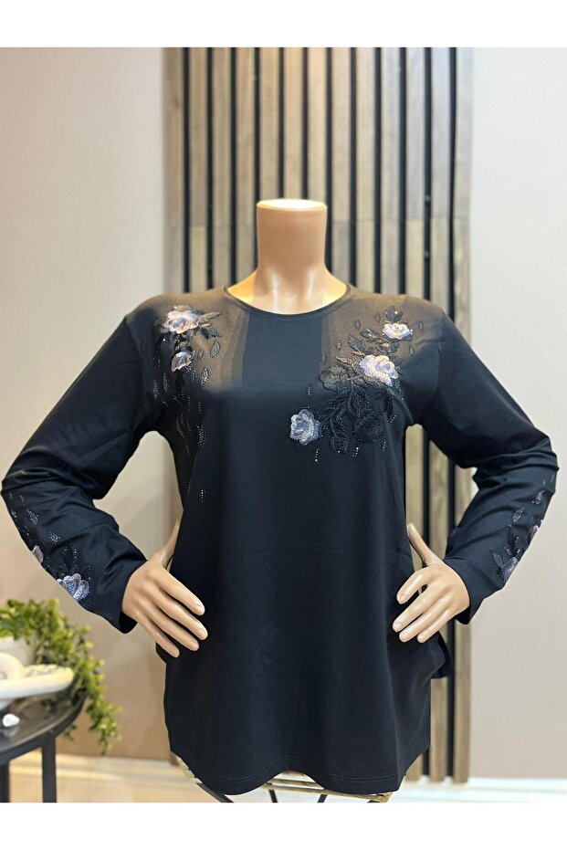 Women's Middle Age and Above Round Viscose Elegant Floral Pattern Mother Combed Cotton Blouse
