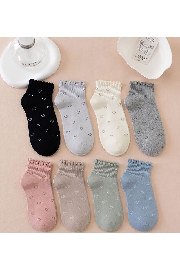 8' Heart Patterned Booties Socks Set with Rubber Detail - 1
