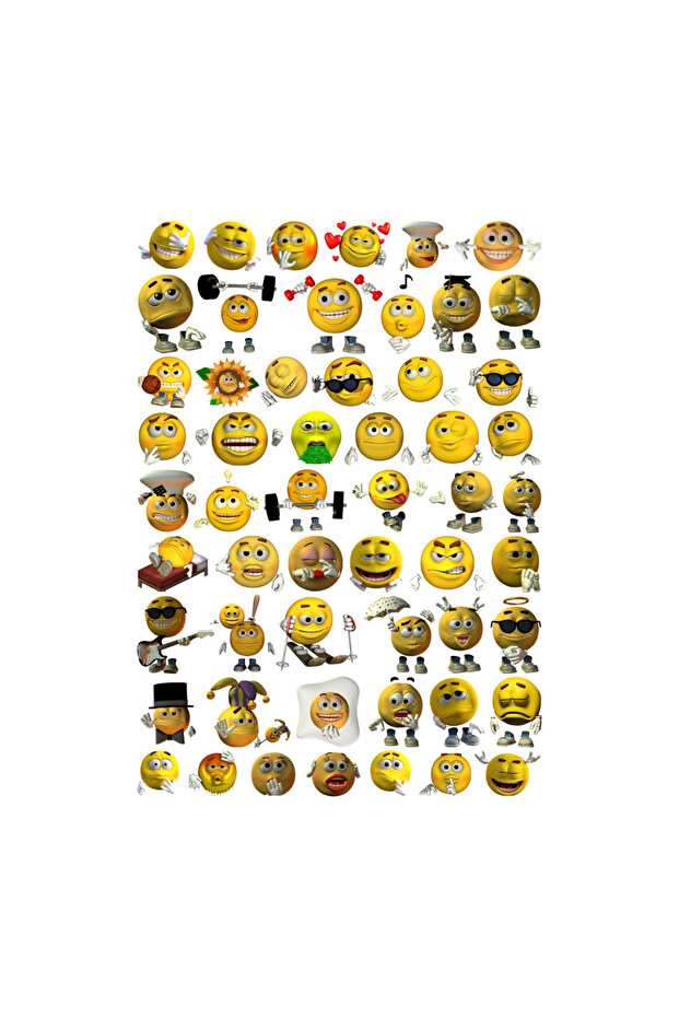 55 Pcs Yellow Funny Emoji Sticker Set - Sticker Set Scrapbook Bullet Journal