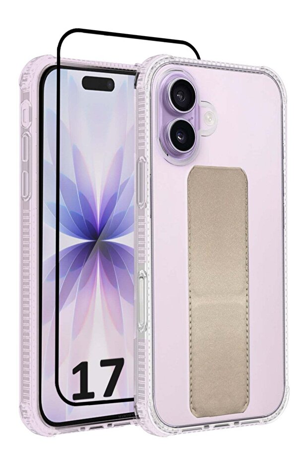 2 Packs Finger Grip Clear Case Cover for iPhone 17- Kickstand Car Magnetic Holder Multi-function Protective Two-in-one Case with 3D Screen Protector - Golden