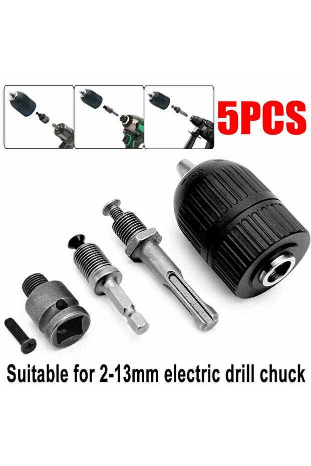 2-13mm Keyless Drill Chuck SDS Plus Adaptor Socket Hex Square Converter Tool 1/4" Hex Impact Driv...