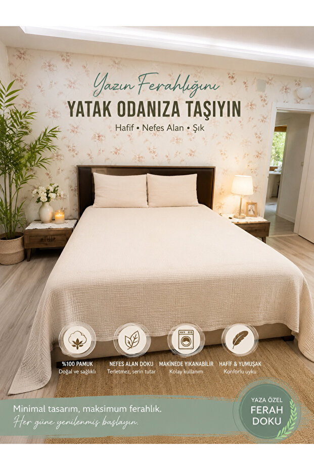 100% Cotton 4 Layer Muslin Bedspread Pique Set Double Size
