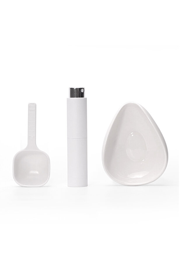White Set of 3 Leeseph Coffee Bean Dosing Cup and Spoon Set, Ceramic Dosing Vessel Measuring Tray Ki
