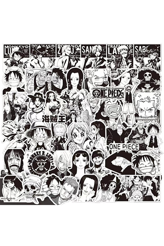 Bandai 30PCS 10/30/65pcs Black And White One Piece Stickers Luffy Zoro Anime Sticker Skateboard Moto
