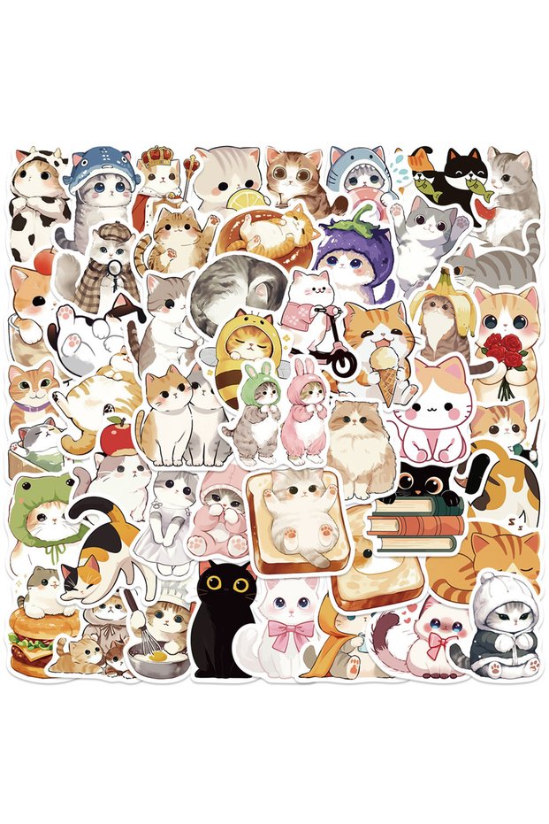Bandai 50PCS 50PCS Cute Cats Animal Cartoon Stickers Funny Decals DIY Phone Suitcase Scrapbook Stati