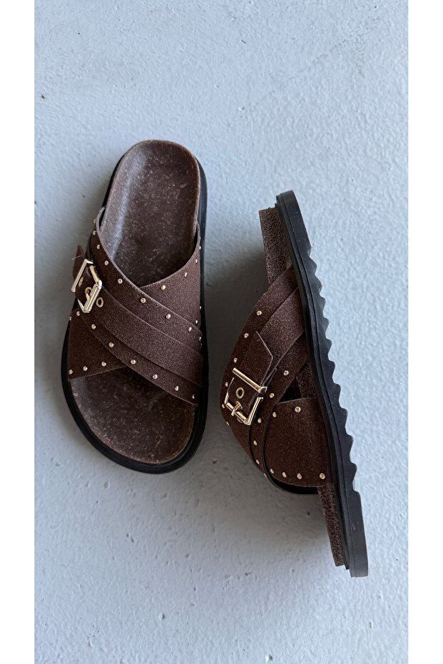 Mocca Muse Light Brown Buckle Comfort Slippers