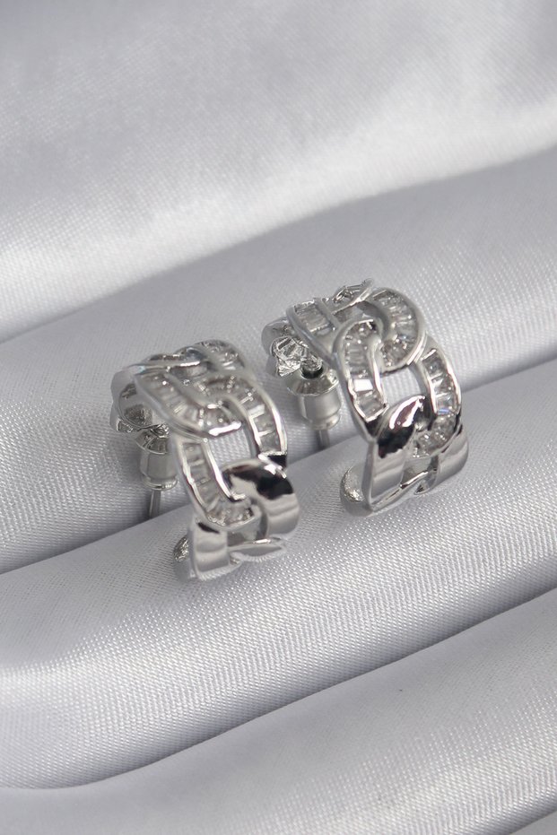 Brass Silver Color Zircon Stone Chain Model Women's Earrings 5886 - Teolsa5353-3753