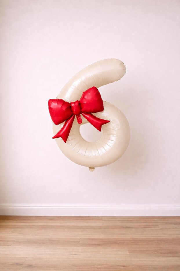 Red Bow & Cream 6 Number Foil Balloon Set