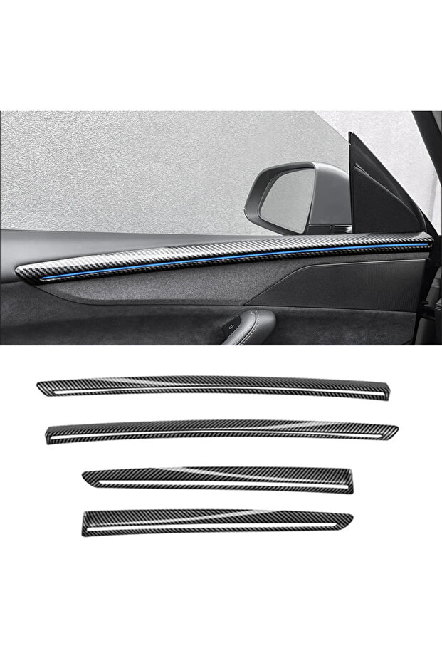 Door Trim Top Cover Fitting for Tesla Model Y Juniper 4 Pieces Glossy Carbon