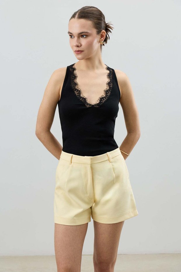 Black Collar Lace Detailed Women's Top