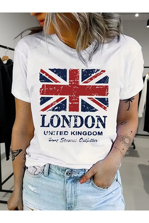 Unisex London Printed Oversize Crew Neck T-Shirt